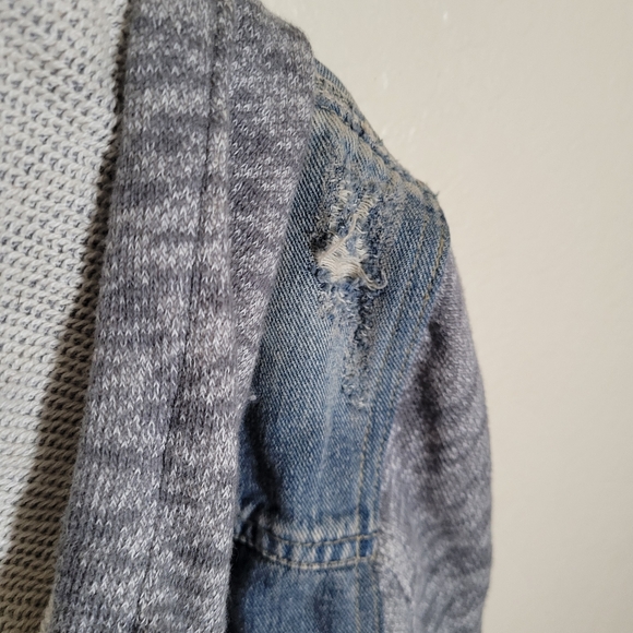 Free People | Distressed Denim Jacket S Grunge Hooded Streetwear Skater Hybrid - Picture 7 of 10